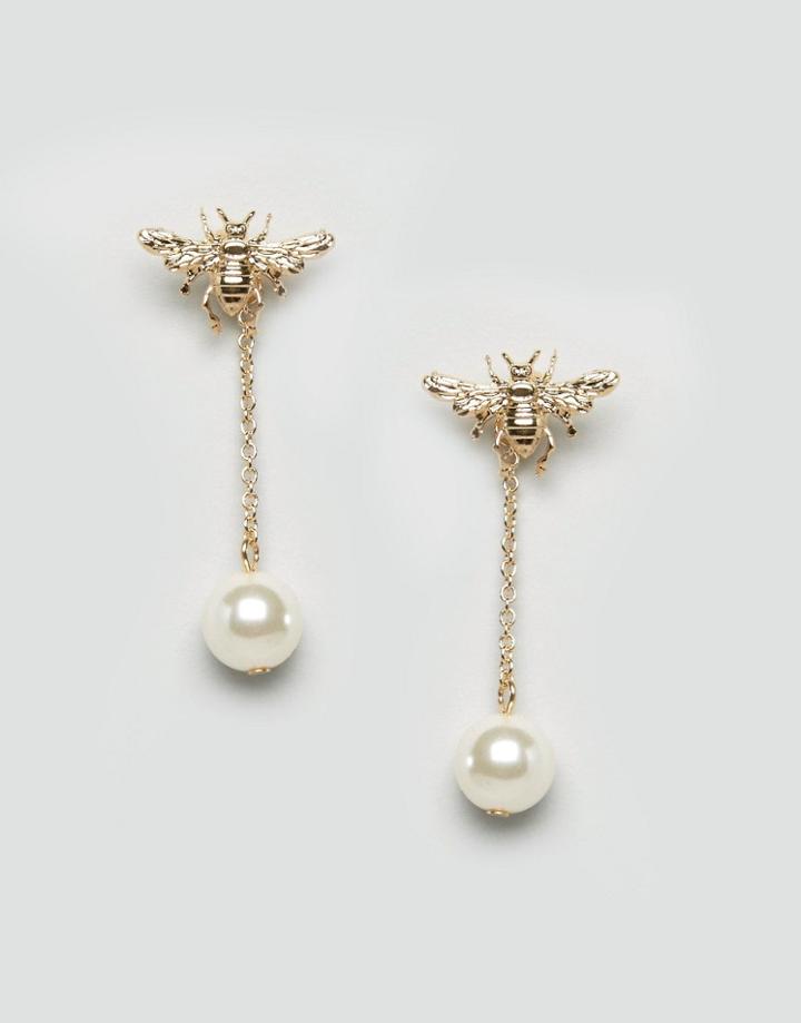 Asos Bee Faux Pearl Strand Earrings - Gold