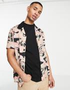 Topman Palm Camo Print Shirt In Pink With Contrast Collar