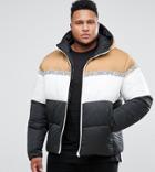 Asos Plus Puffer Jacket With Hood In Color Block - Multi