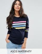 Asos Maternity Sweater With Multi Stripe - Navy