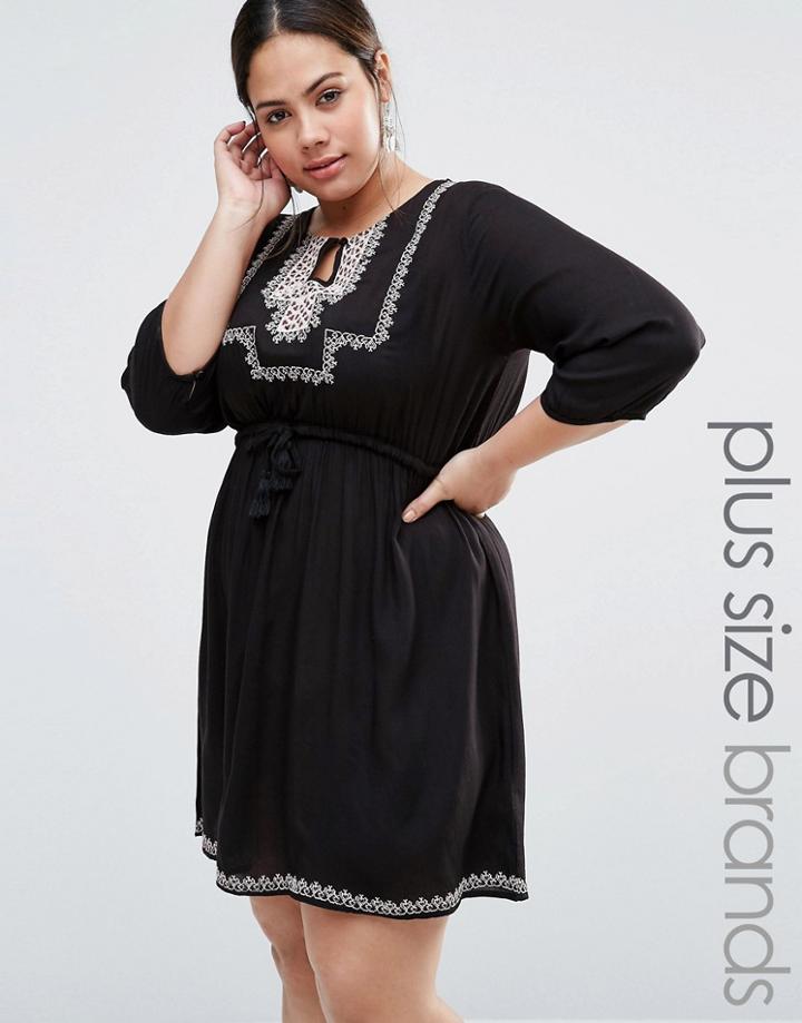 Diya Plus Dress With Embroidered Top - Black