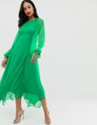 Asos Design Open Back Long Sleeve Midaxi Dress With Split Sleeve Detail - Green