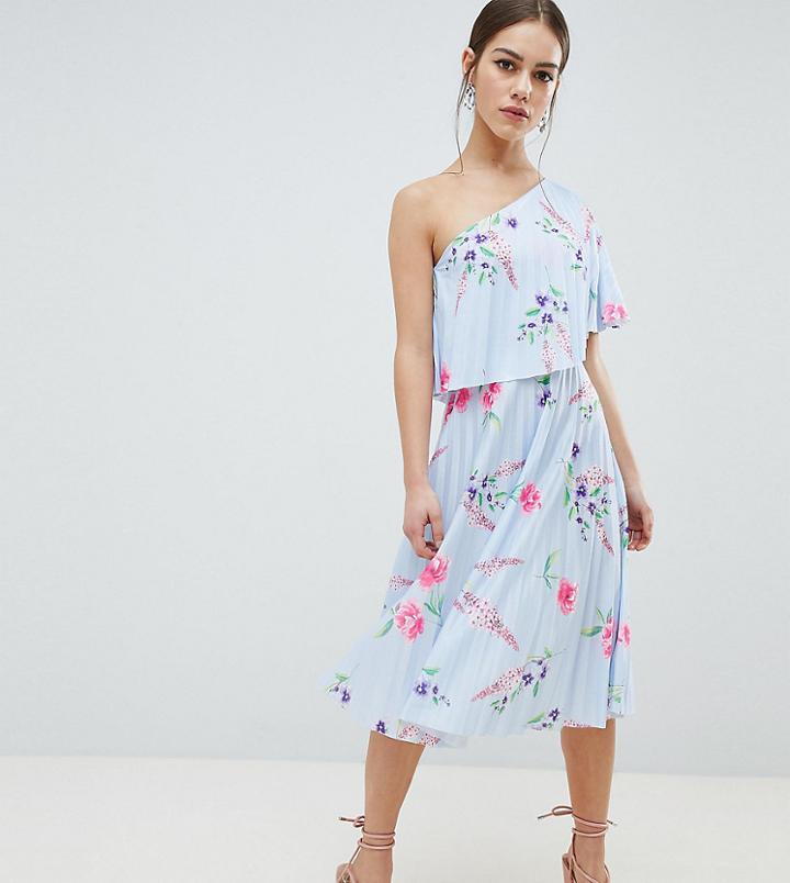 Asos Design Petite One Shoulder Pleated Skirt Midi Dress - Multi