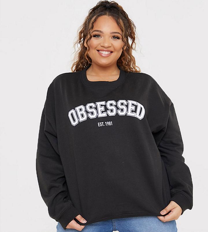 In The Style Plus X Gemma Collins Motif Sweatshirt In Black