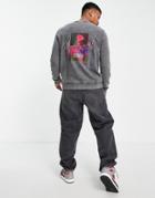 Asos Design Sweatshirt In Black Vintage Wash With Clubnight Prints