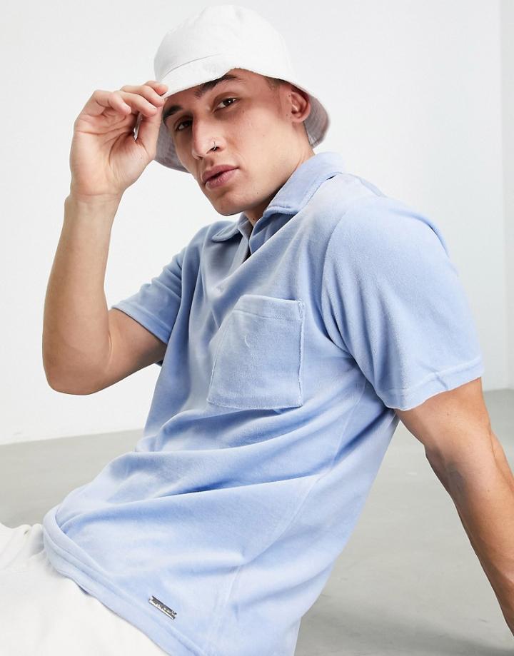 The Couture Club Velvet Polo Shirt In Light Blue