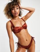 Asos Design Gleam Underwired Gathered Bikini Top In Burnt Brown