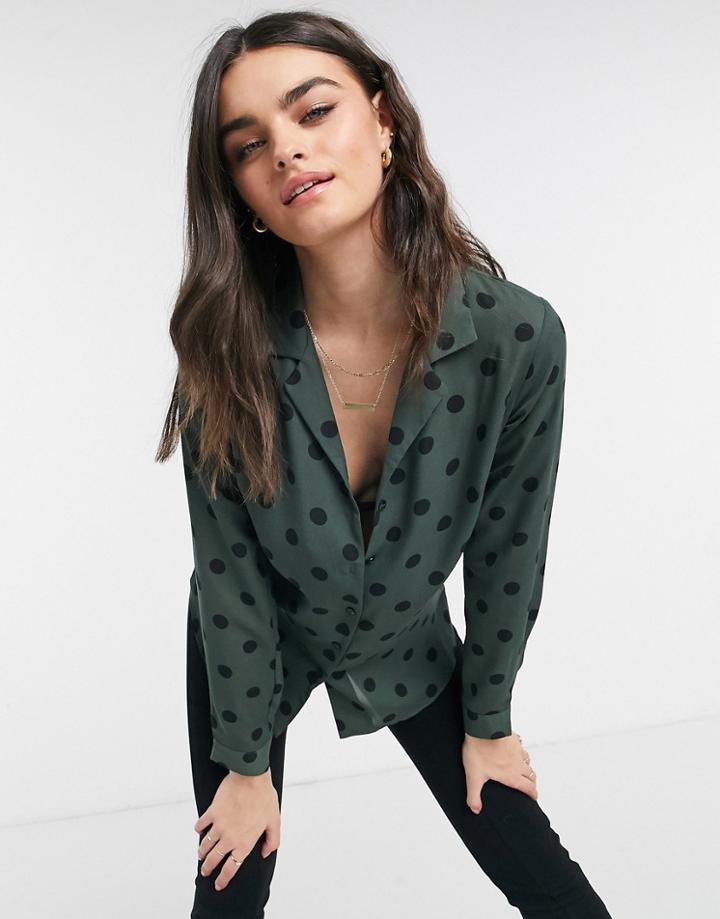 Asos Design Shirt In Khaki And Black Polkadot-multi