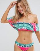 Boohoo Snake Print Frill Bikini Top - Multi