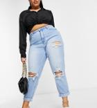 Missguided Plus Riot High Waisted Mom Jean With Roll Hem In Blue-blues