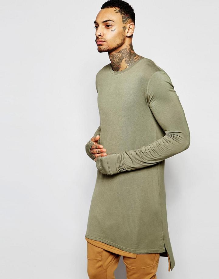 Underated Super Longline Long Sleeve T-shirt - Khaki