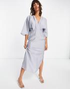 Asos Design Batwing Midi Dress In Dusky Blue-blues