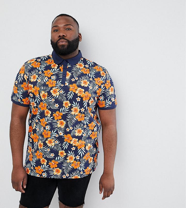 Duke Plus Polo In Tropical Print - Navy