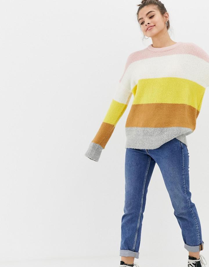 Brave Soul Ahoy Wide Stripe Sweater - Pink