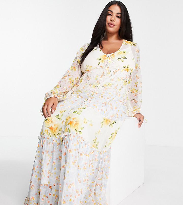 Asos Design Curve Soft Wafty Maxi Dress In Mixed Ditsy Floral Print-multi