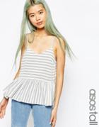 Asos Tall Soft Gathered Stripe Cami With Button Placket - Multi