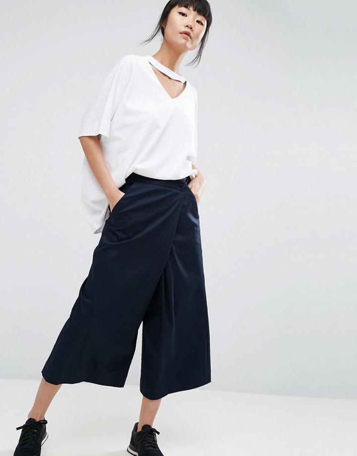 Asos White Overlap Pants - Navy