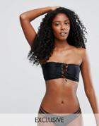 South Beach Mix And Match Tie Front Bandeau Bikini Top - Black