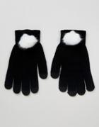 7x Faux Fur Smart Touch Gloves - Black