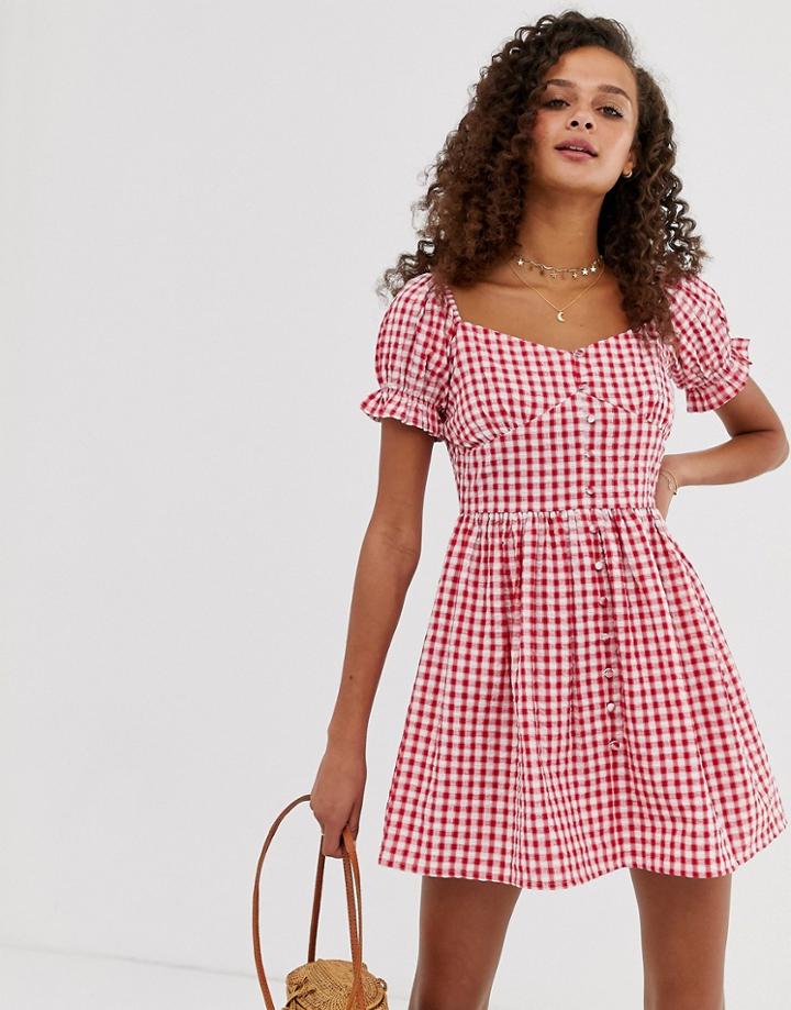 Influence Gingham Milkmaid Dress-red