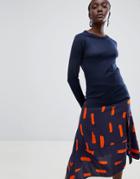 Selected Costa Wool Blend Round Neck Sweater-navy