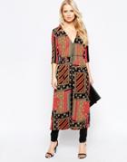 Style London Longline Tunic With Zip Front In Scarf Print