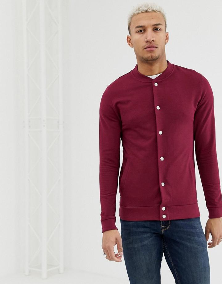 Asos Design Jersey Bomber Jacket In Red - Red