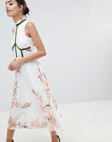 Hope & Ivy Velvet Trim Skater Dress - Pink