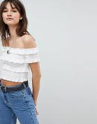 Vero Moda Ruffle Bardot Crop Top - White