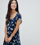 Brave Soul Petite Swing Dress With Keyhole Back In Floral Print - Navy