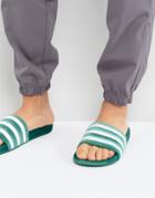Adidas Originals Adilette Velvet Slider Flip Flops In Green By9907 - Green