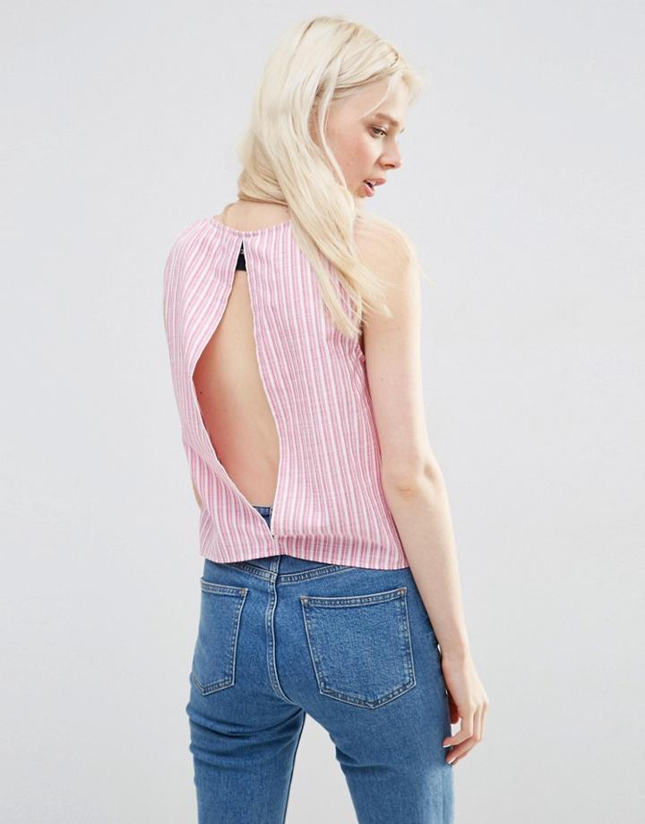 Asos Open Back Shell Top In Pink Stripe - Multi