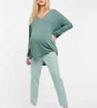 Asos Design Maternity Linen Cigarette Pants In Green