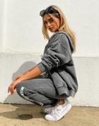 Asos Weekend Collective Set Oversized Hoodie In Washed Charcoal With Mini Logo-grey
