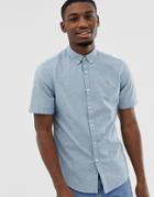 Farah Steen Slim Fit Short Sleeve Oxford Marl Shirt In Blue - Blue