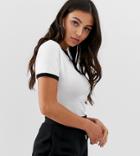 Asos Design Petite Fitted T-shirt With Contrast Trim In White
