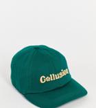 Collusion Unisex Cap With Logo Embroidery In Khaki-green