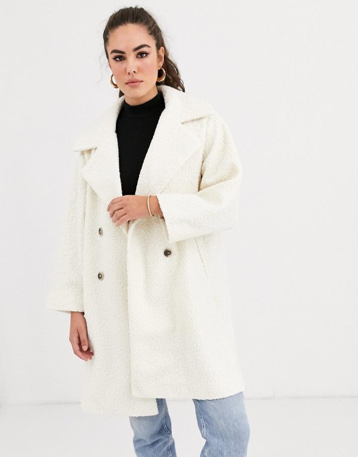 Vila Boucle Oversized Jacket In Cream-white