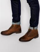 Asos Boots In Brown Leather With Faux Shearling Lining - Brown