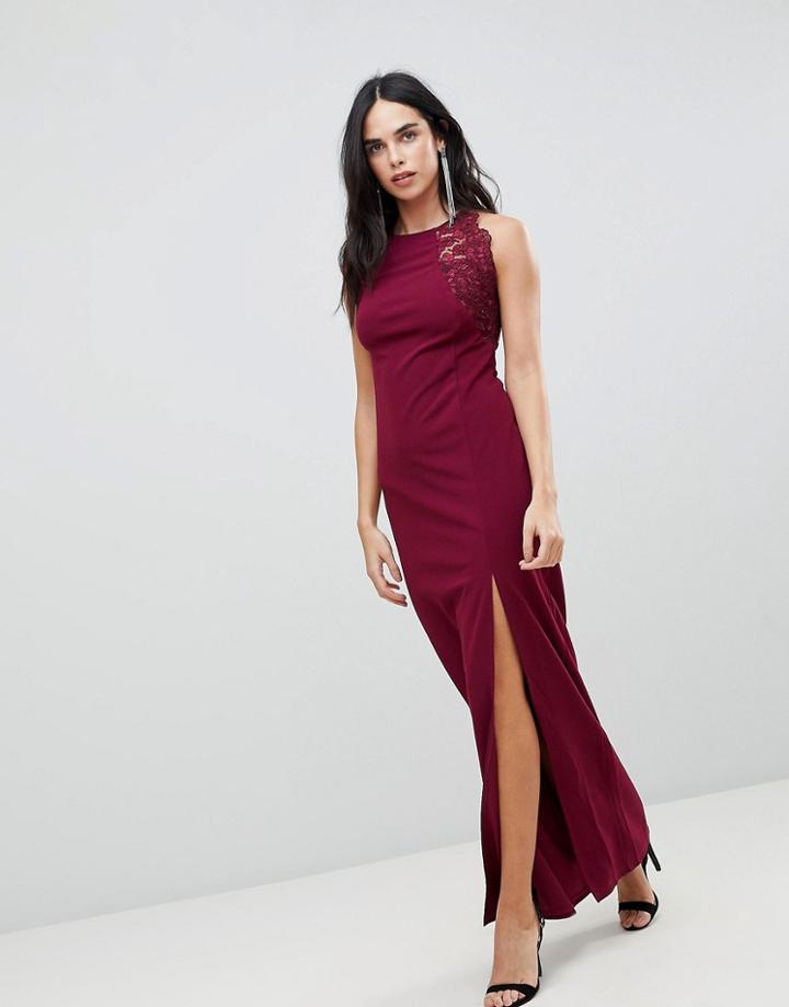Ax Paris Slinky Maxi Dress With Side Slit-purple