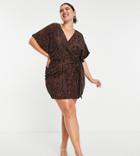 In The Style Plus X Naomi Genes Wrap Detail Mini Dress With Belt Detail In Leopard Print-multi
