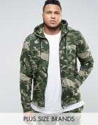 Defend London Plus Camo Zip Up Hoodie With Paint Splatter - Green