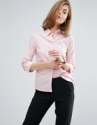 Asos 3/4 Sleeve White Shirt In Stretch Cotton - Pink
