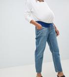 Asos Design Maternity Recycled Florence Authentic Straight Leg Jeans In Dark Stonewash Blue With Under The Bump Waistban