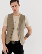 Twisted Tailor Super Skinny Suit Vest In Windowpane Check - Stone