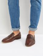 Asos Loafers In Brown Leather With Perforated Detail - Brown