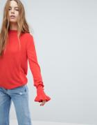 Jdy Knitted Frill Cuff Sweater - Red