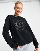 Love Moschino Pearl Trim Glitter Logo Sweatshirt In Black