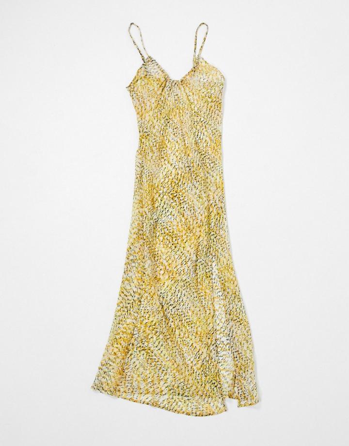 Topshop Chiffon Animal Midi Dress In Yellow