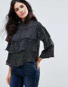 Influence High Neck Frill Top - Black